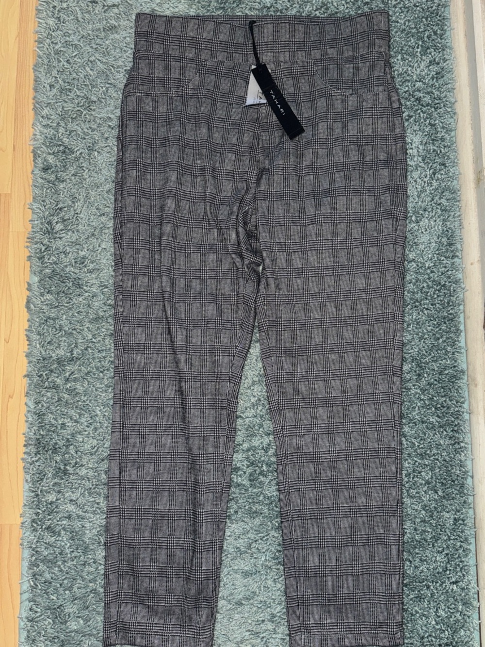 Tahari Black and White Glen Plaid Slim Pants